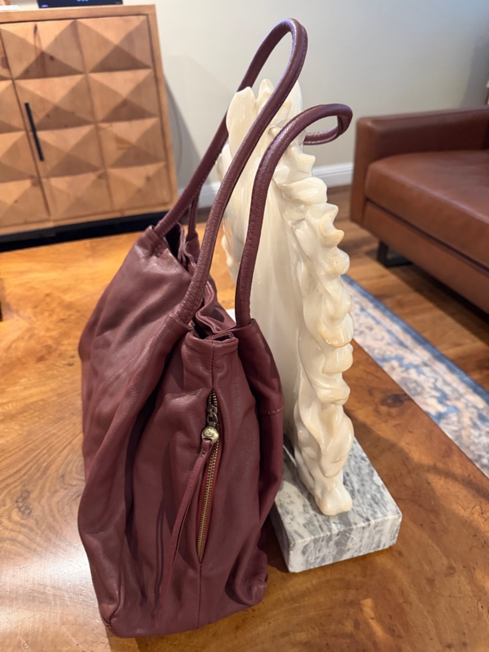 HOBO Burgundy Leather Double-Handle Shoulder Bag - Picture 3 of 13